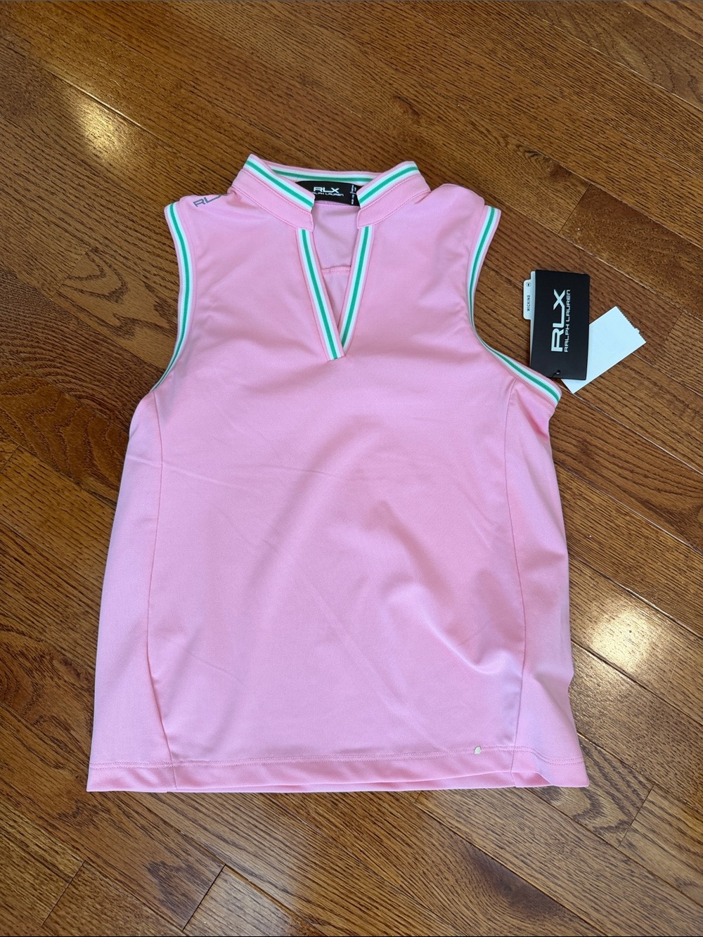 RLX Ralph Lauren Pink Sleeveless Golf Top with Green & White Trim